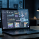 Close-up of a laptop screen showing a blurred data dashboard in dim blue lighting, evoking exposed analytics data left unsecured.