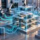 Isometric illustration of a custom AI application being built inside a workshop, with data streams flowing in and a protective lattice around it.